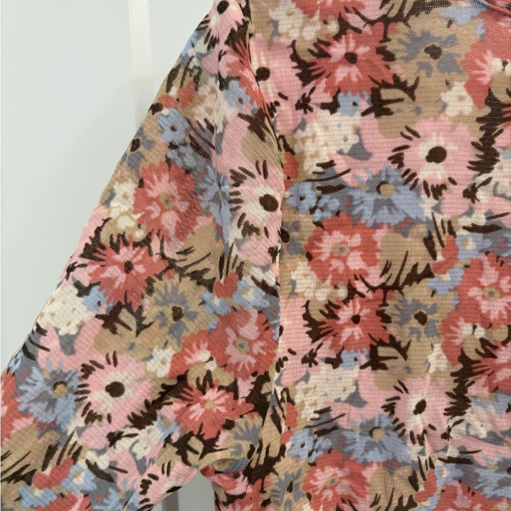 Vintage Y2K Floral Lettuce Hem Mesh Fitted Stretchy Top Size Large - Picture 11 of 15